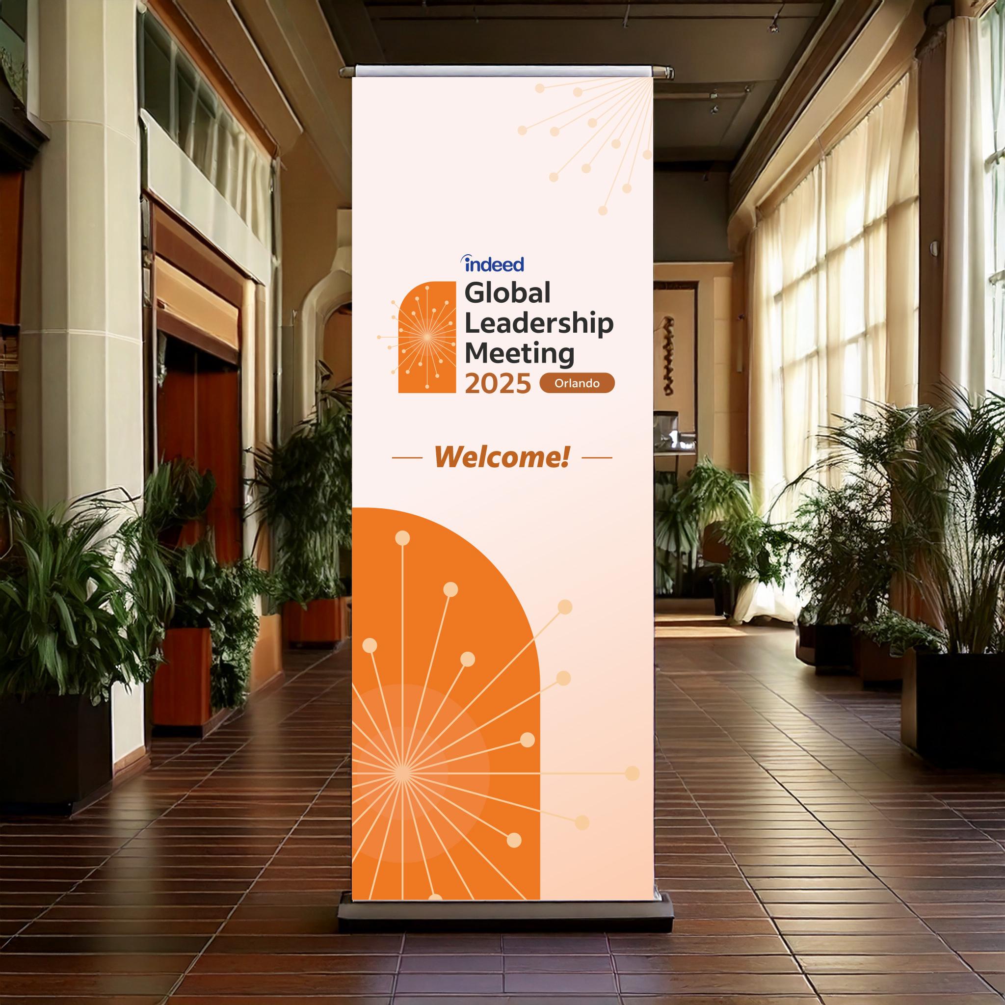 GLM 2025 welcome pull-up banner in hotel corridor
