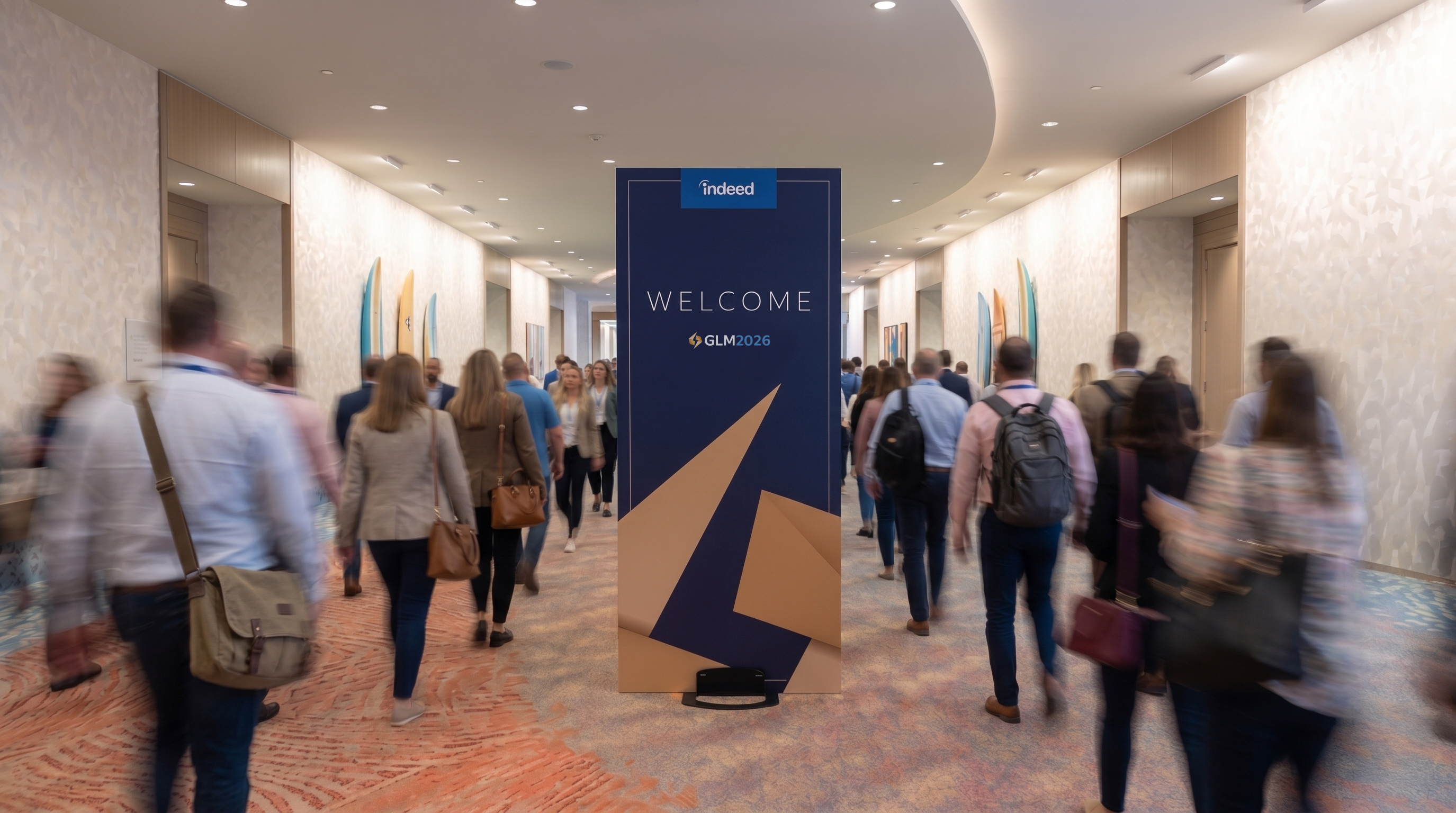 GLM 2026 welcome signage in venue corridor