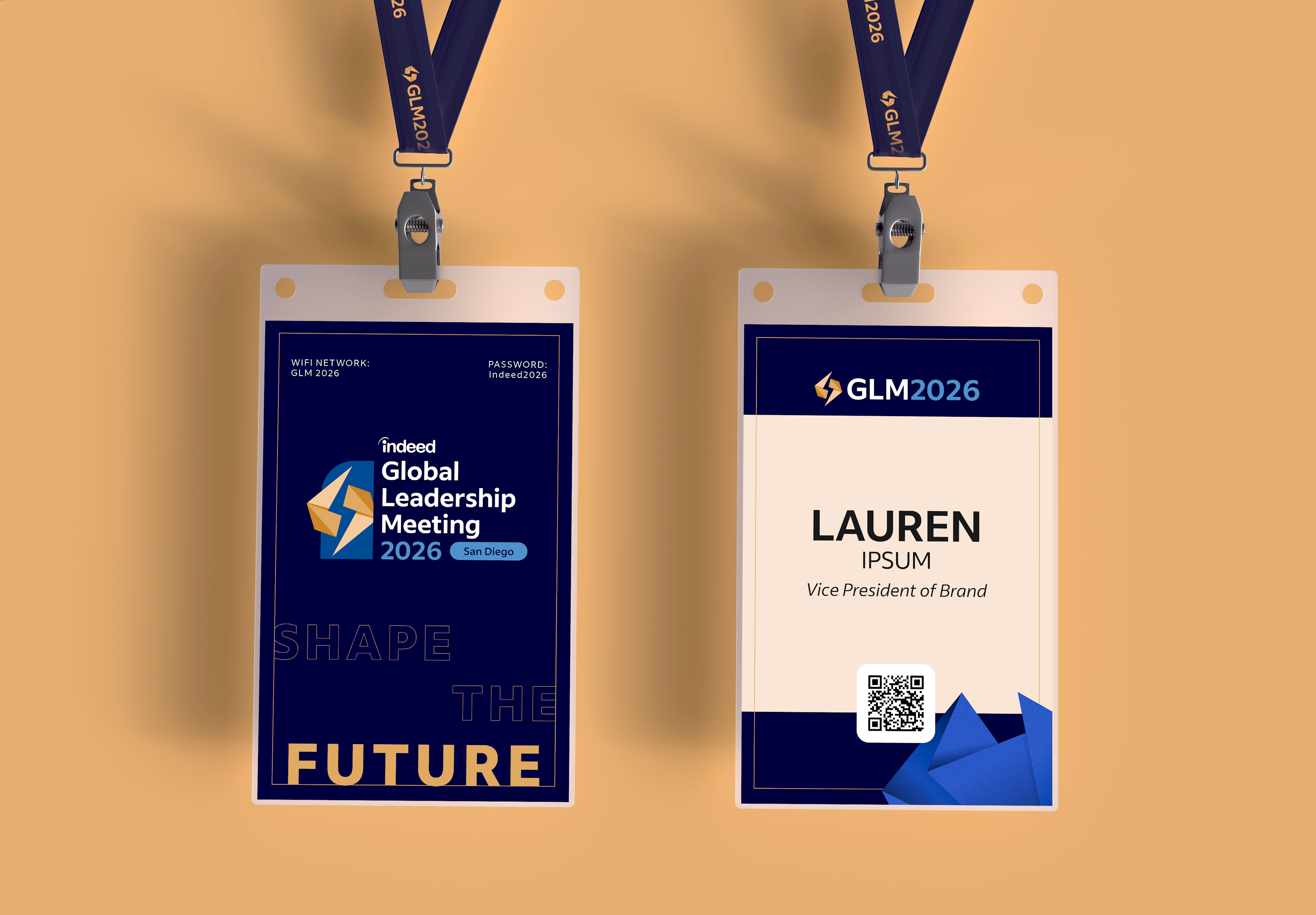 GLM 2026 badge and lanyard design