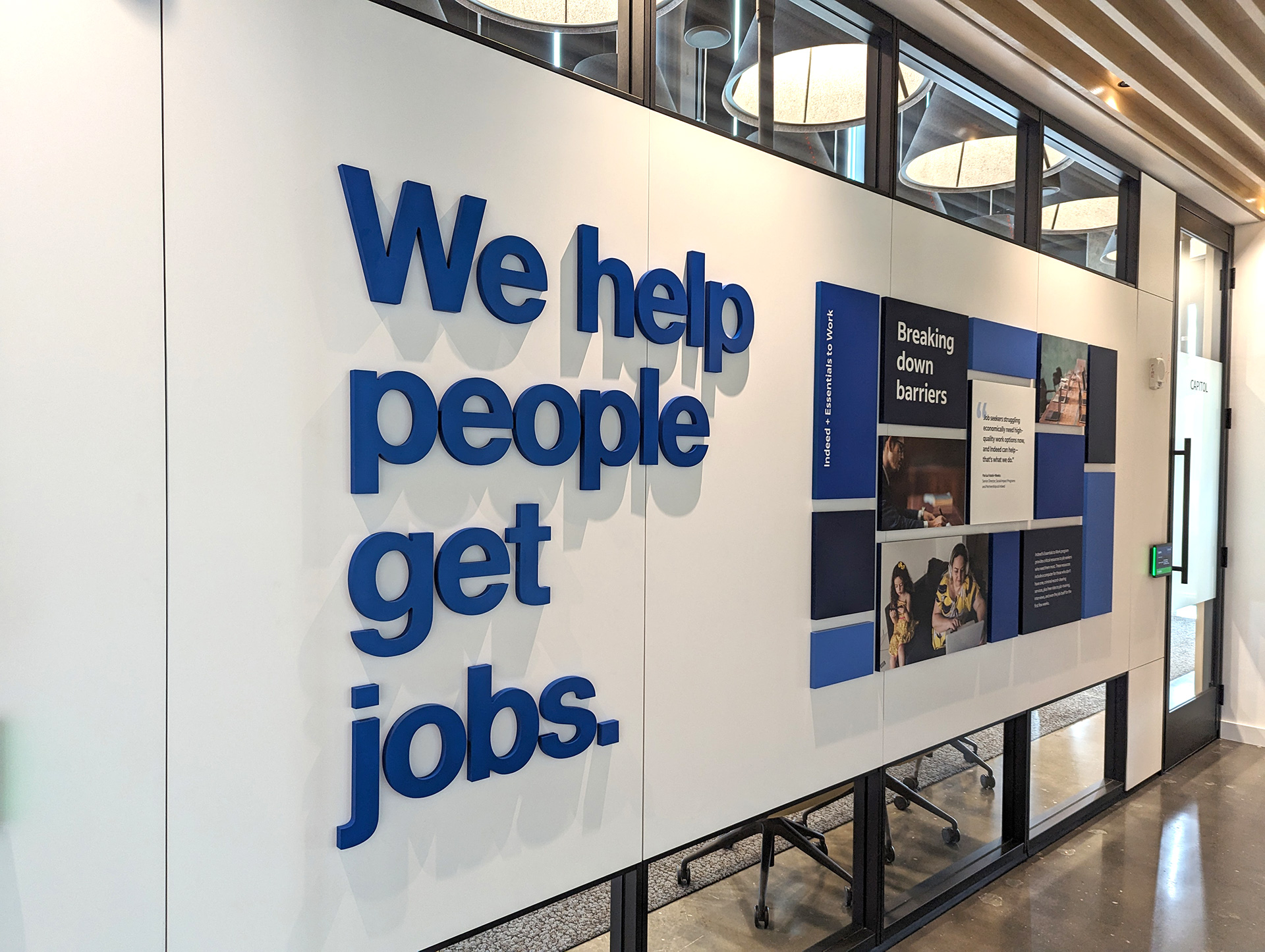 We Help People Get Jobs dimensional lettering wall