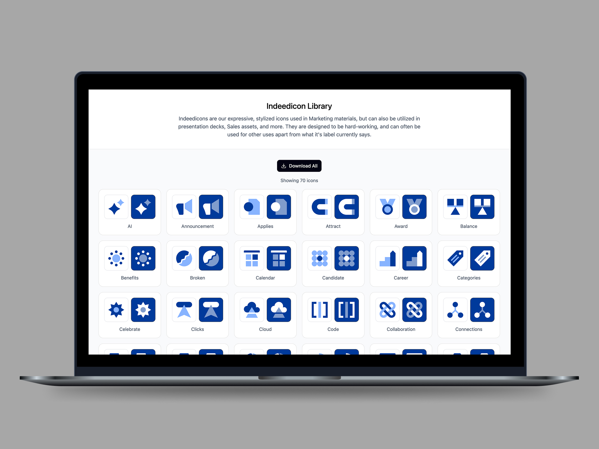 Indeedicon Library UI on laptop