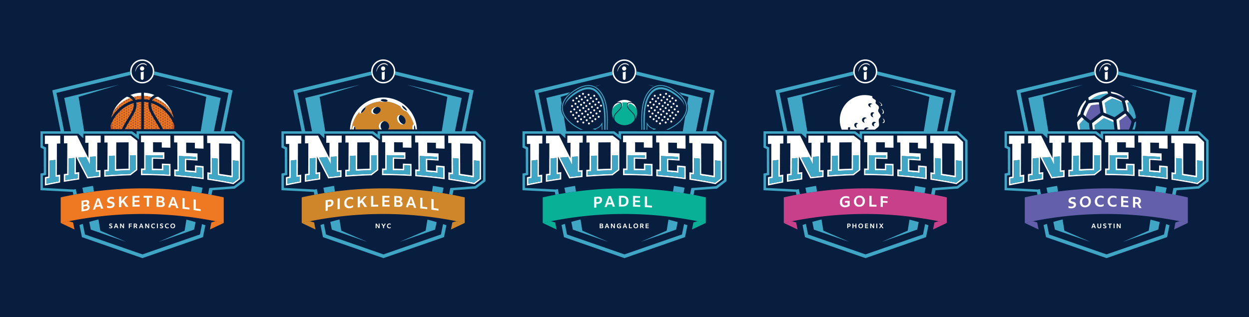 Indeed sport league badge system for basketball pickleball padel golf soccer