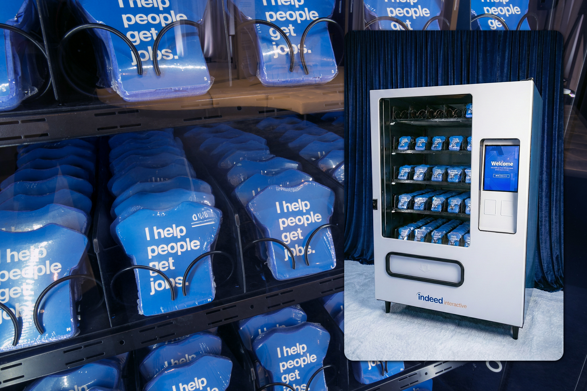 Indeed Interactive swag vending machine with branded t-shirts