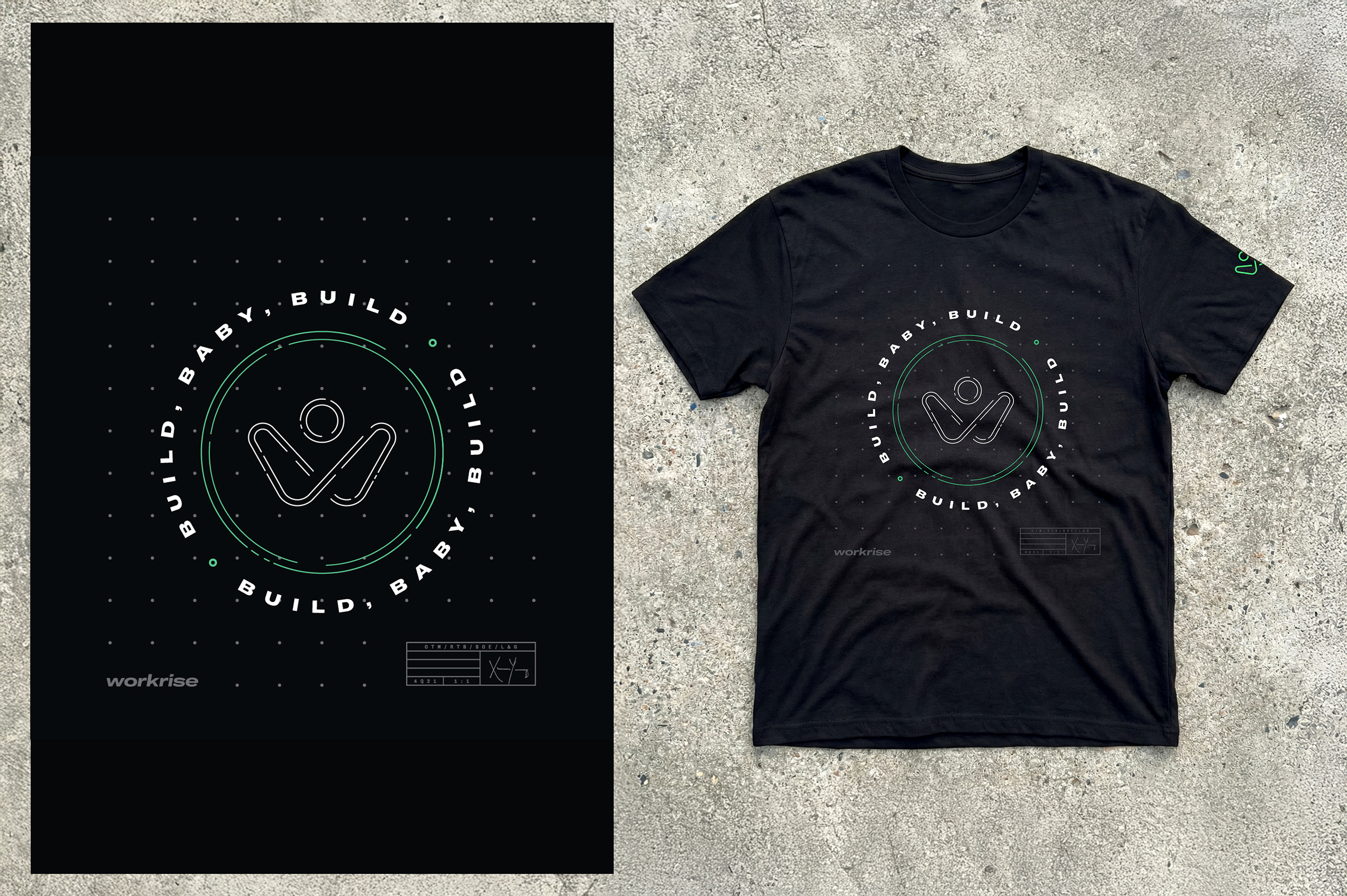 Workrise Build Baby Build hackathon t-shirt design and mockup